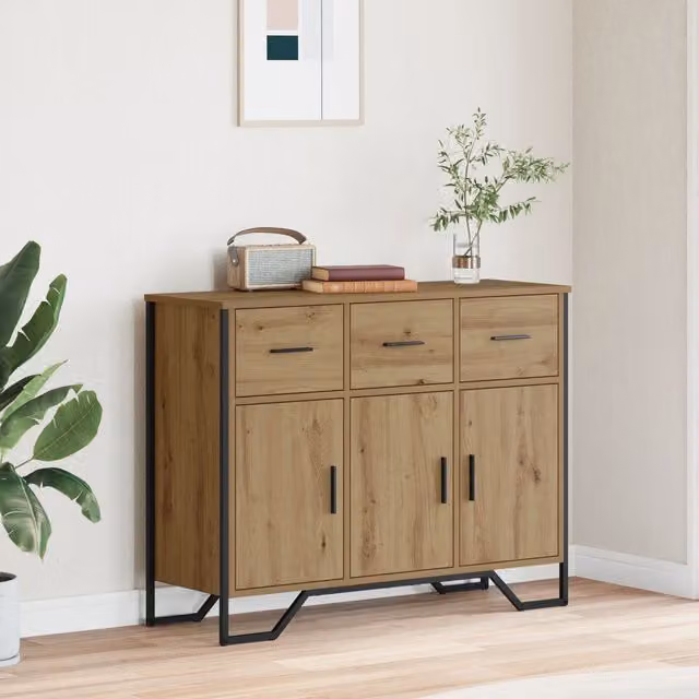 Berkfield Home Artisan Oak Sideboard in Brown, W/D/H: 97 x 32.5 x 74.5 cm – 1