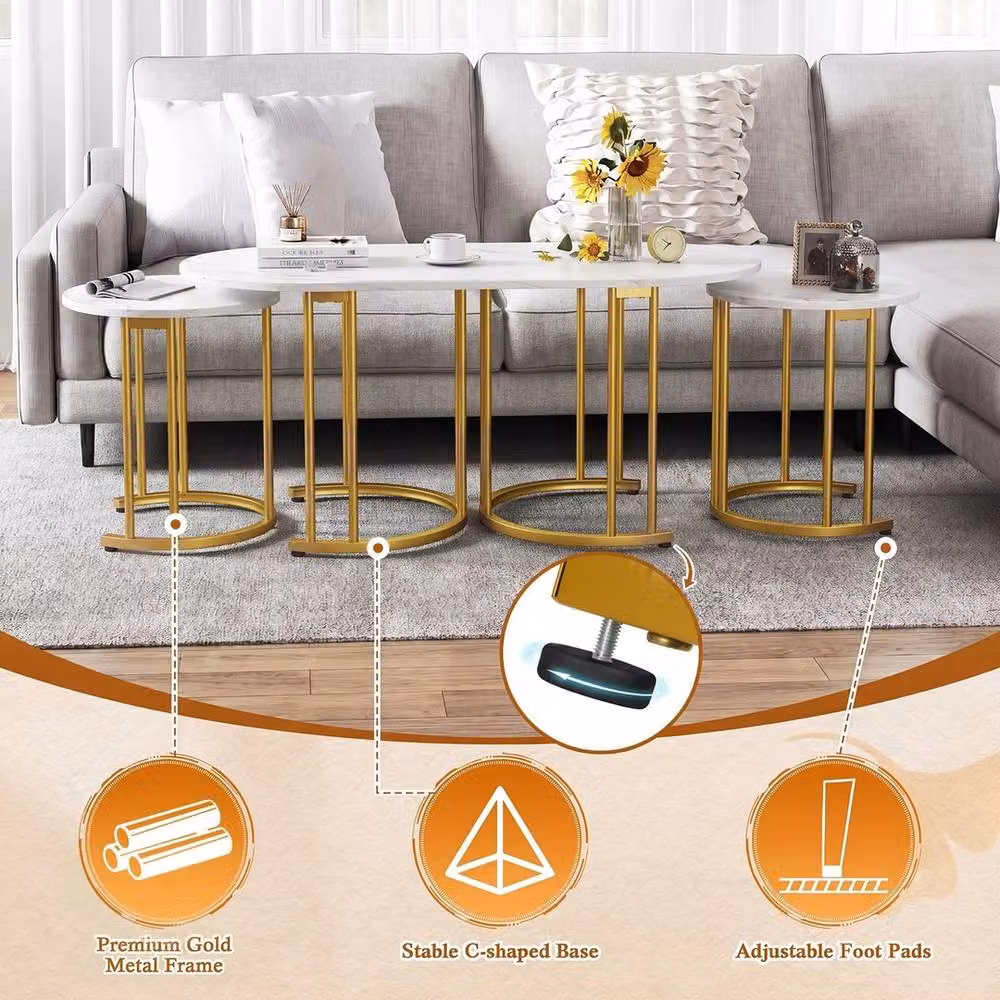 FORGEVIO 3 Piece Nesting Coffee Table Set with 2 Side Tables in White – 3