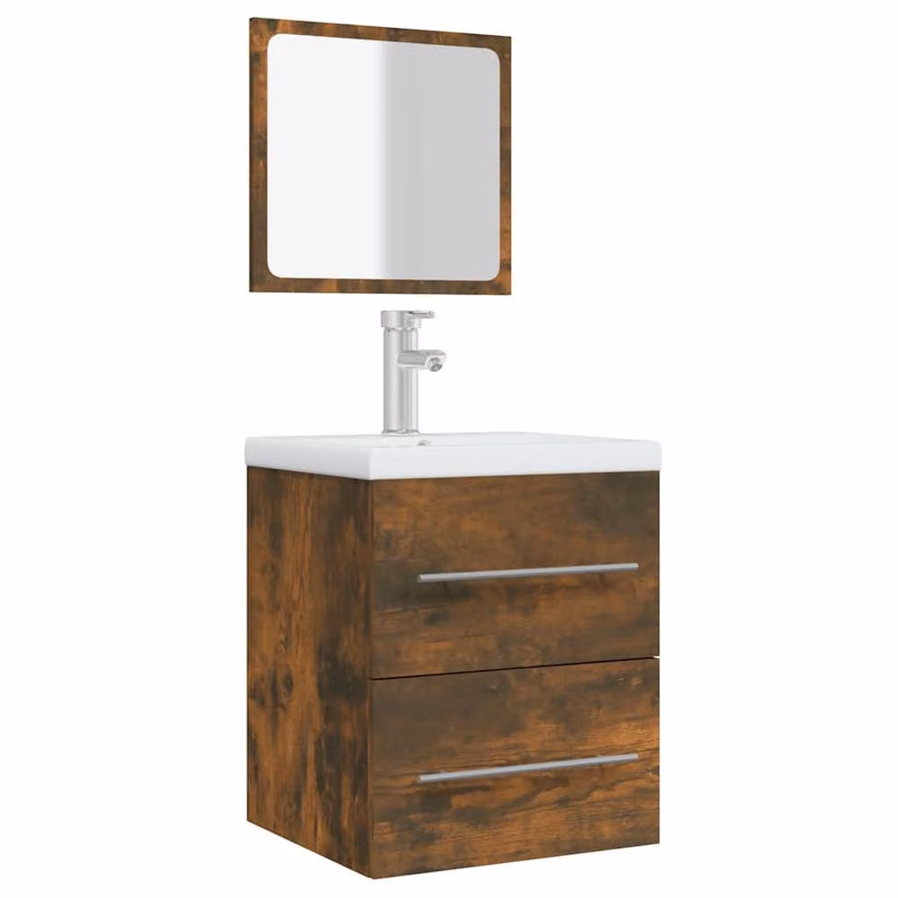 Berkfield Home Modern Wall Mounted Bathroom Cabinet with Mirror in Smoked Oak Brown, W: 41 cm, D: 38.5 cm, H: 48 cm – 3