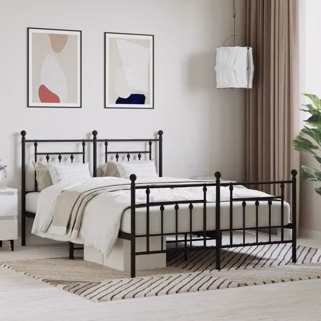 Berkfield Home Metal Bed Frame with Headboard and Footboard in Black, W/D/H: 140 x 190 cm – 1