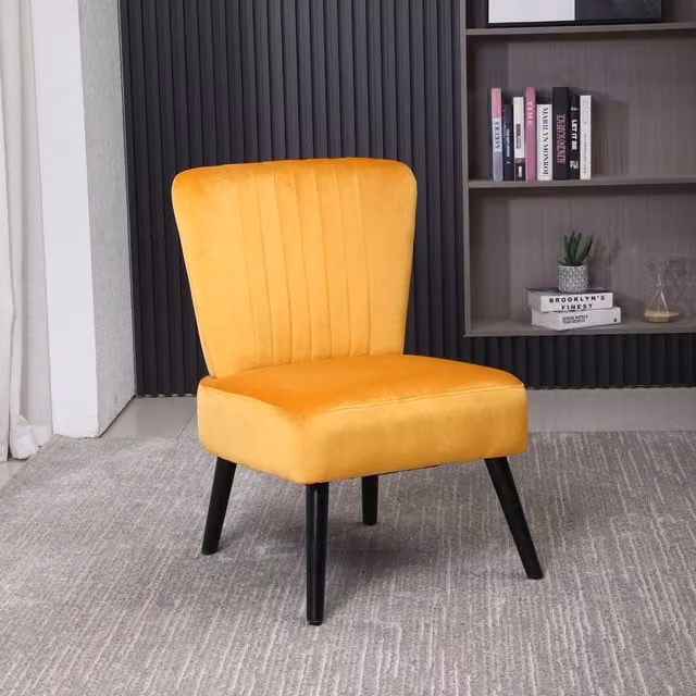 Neo Mustard Yellow Crushed Velvet Shell Accent Chair with Upholstered Wood Frame