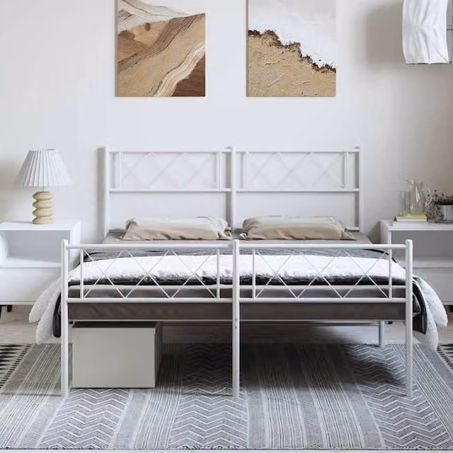 Berkfield Home Metal Bed Frame with Headboard and Footboard in White, W/D/H: 135 x 190 x 90 cm