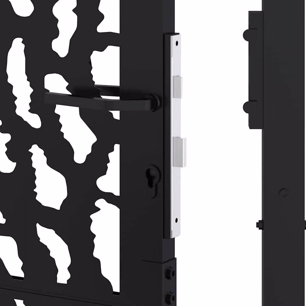 Berkfield Home Black Steel Garden Gate with Trace Design, W: 105 cm, H: 130 cm – 7