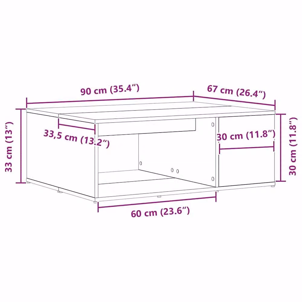 Berkfield Home Modern Black Oak Coffee Table, W/D/H: 90 x 67 x 33 cm – 6
