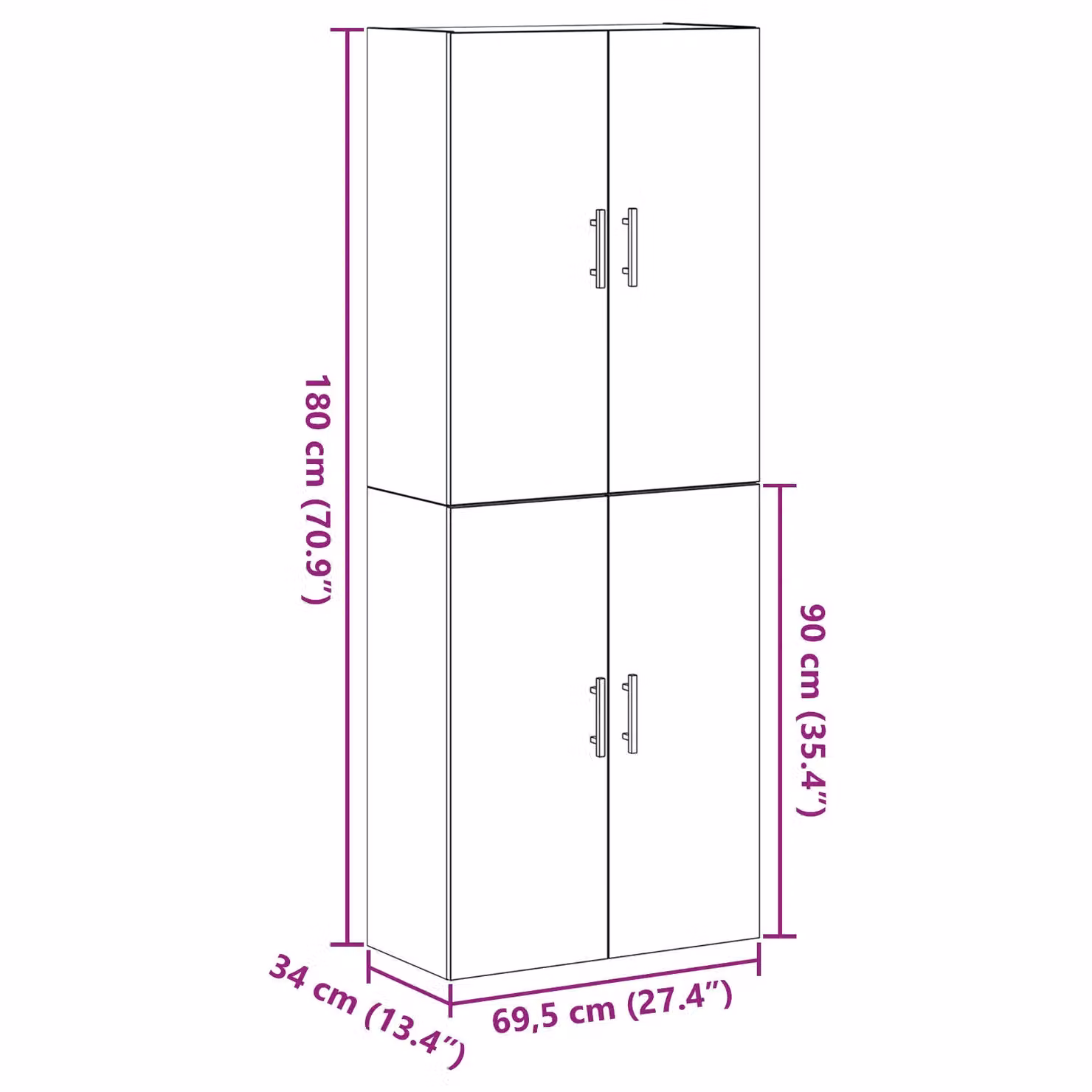 Berkfield Home Black Oak Minimalist Cabinets, 2 Piece Set, W/D/H: 69.5 x 34 x 180 cm – 4