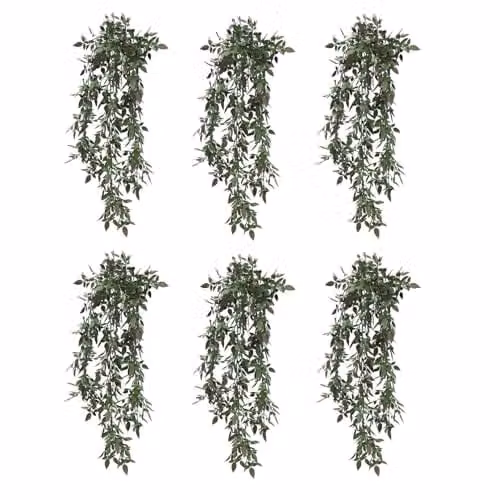 Leaf Pack of 6 Green Artificial Hanging Angel Fern Plants, UV and Fire Resistant, 76cm