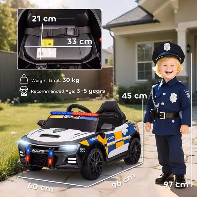 AIYAPLAY 12V Kids Electric Ride on Police Car with Remote Control, Red and White