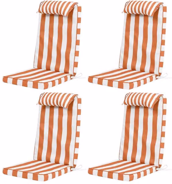 icon 4 Pack High Back Seat Pad Deck Stripe Cushion in Terracotta Orange with Water Repellent Outdoor Fabric – 1