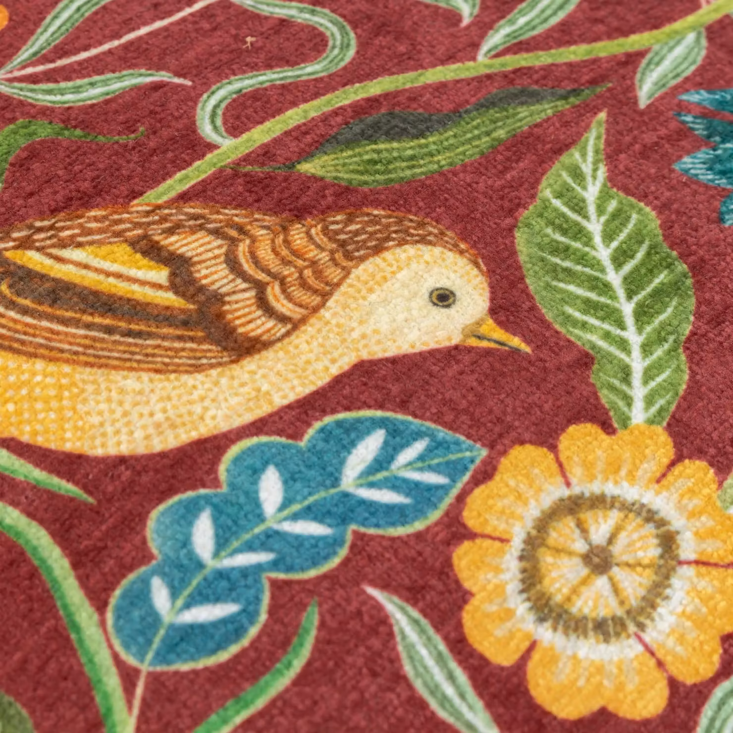 Evans Lichfield Hawthorn Birds Chenille Rectangular Cushion in Red, W/D/H: 50 x 30 x 1 cm – 3