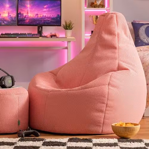 icon Mesh Gaming Bean Bag and Footstool with Filling Included, Pink – 2