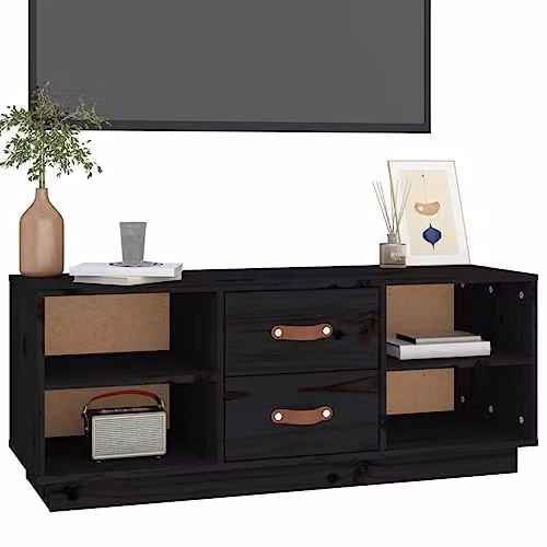 vidaXL Scandinavian TV Cabinet in Black Solid Pine Wood W/D/H: 100 x 34 x 40 cm – 4