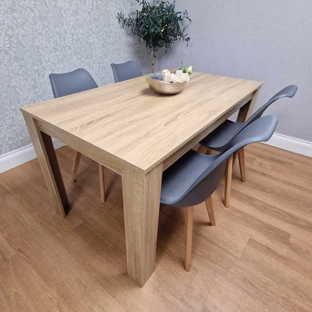 Kosy Koala Scandinavian Style Dining Table and 4 Chairs Set in Oak Effect and Grey, W/D/H: 117 x 77 x 75 cm