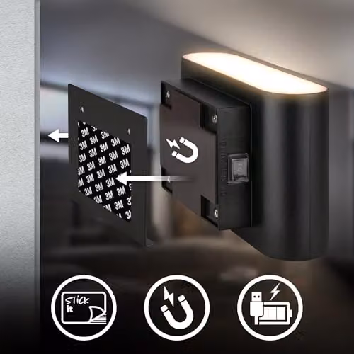 Briloner Rechargeable LED Wall Light with Motion Sensor and Up & Down Lighting, Black, W/D/H: 16 x 9.5 x 6.5 cm – 4