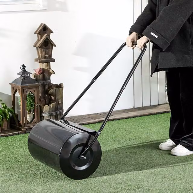 DURHAND Steel Manual Garden Lawn Roller, 38L, Black