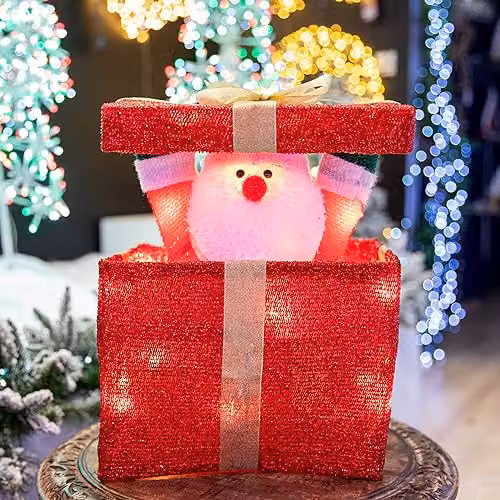 Shatchi Animated Christmas Santa Pop-up Lighted LED Gift Box, Red, Height: 32 cm – 3