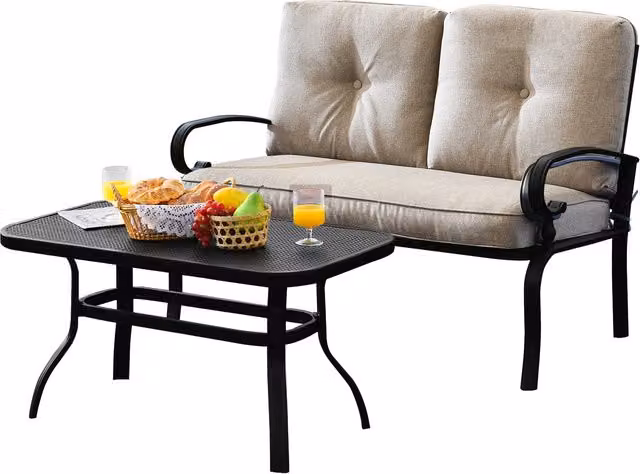 Costway Modern Outdoor Conversation Set in Beige and Yellow with Metal Frame