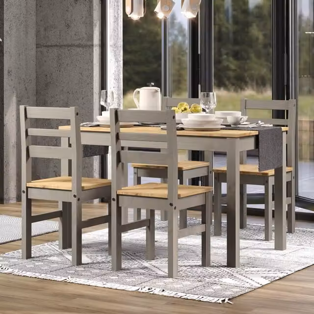 Core Products Ltd Grey Corona Linea Rectangular Dining Table and 4 Chairs Set in Waxed Pine Wood
