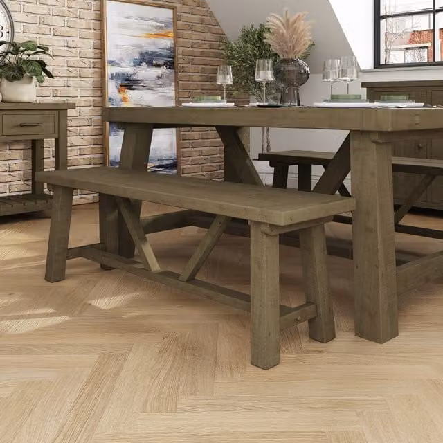 FWStyle Rustic Solid Reclaimed Natural Pine Dining Bench in Brown