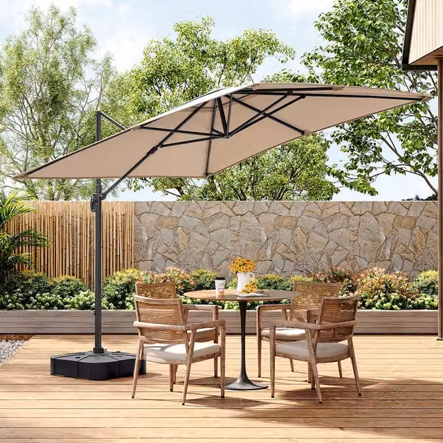 Livingandhome 3m Cantilever Parasol with Plastic Base in Beige