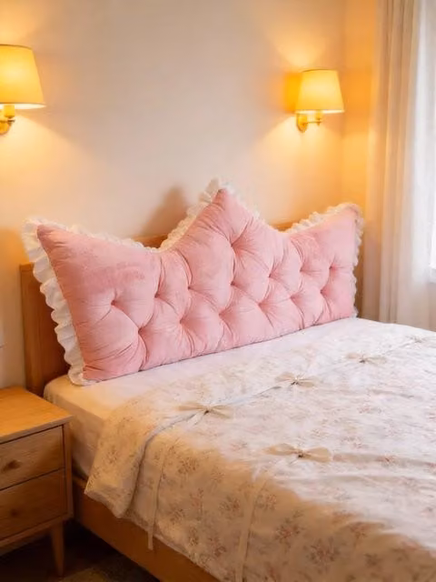 Living and Home Pink Heart-Shaped Ruffled Bed Headboard Pillow