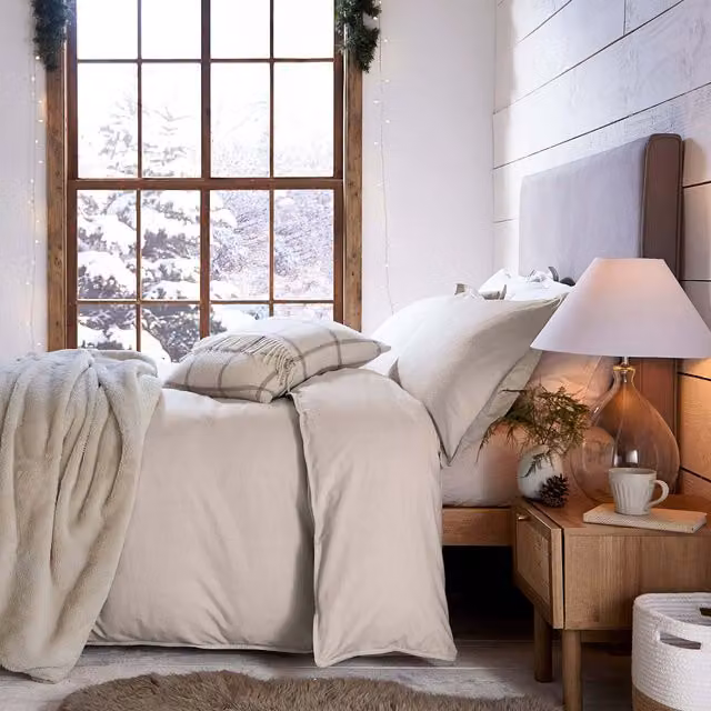 Murmur Laila Brushed Cotton and Flannelette Duvet Cover in Beige, White or Grey – 2