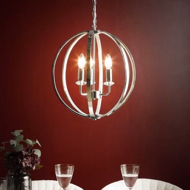 Wyld and Coco Chrome Chandelier Pendant Lamp with Crystal Accents in Silver
