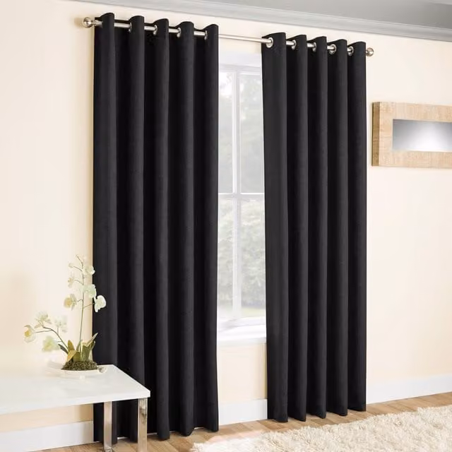 Enhanced Living Vogue Black Eyelet Thermal Dimout Curtains, Pair, Black, Height: 229 cm, Width: 168 cm
