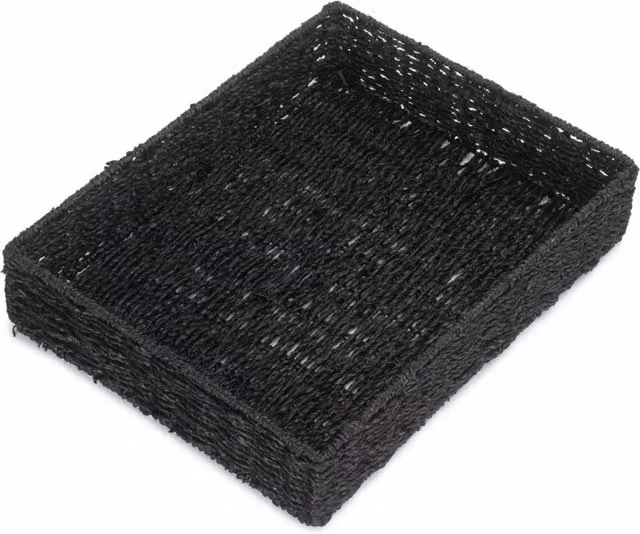 Black Rectangular Seagrass and Metal Open Weave Hamper Tray
