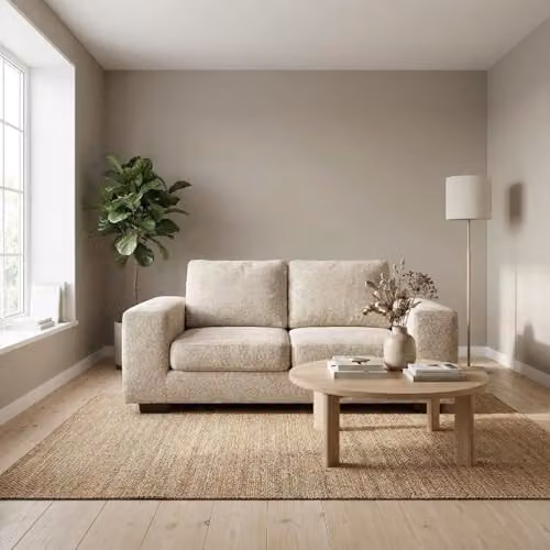 Abakus Direct Boston 3 Seater Modern Fabric Sofa in Beige