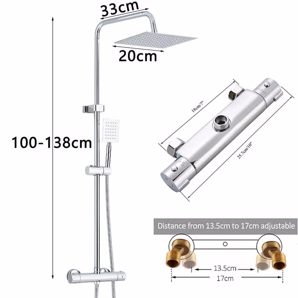 EONLION Thermostatic Dual Head Wall Mounted Shower Set in Silver