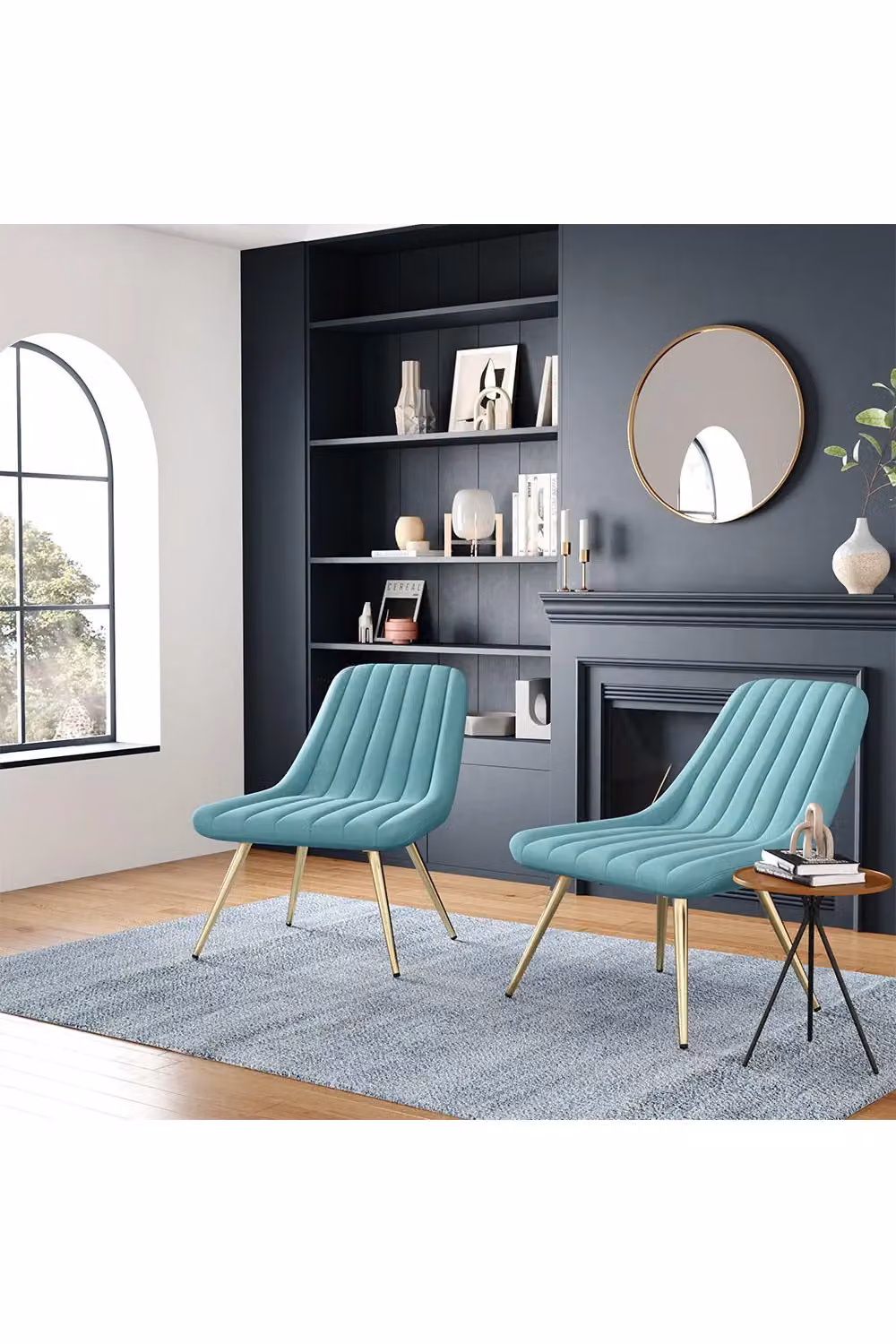 Living and Home Blue Velvet Upholstered Shell Lounge Accent Chair – 2