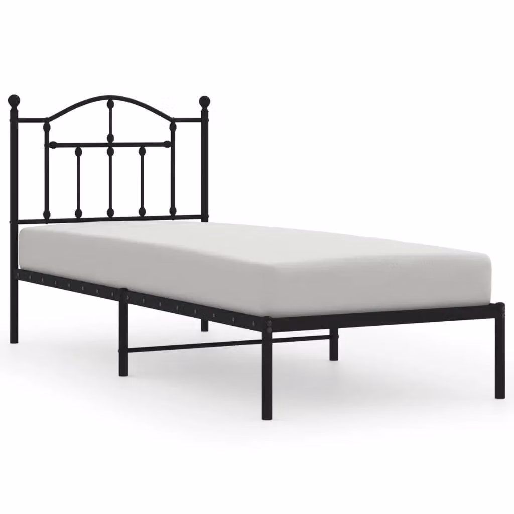 Berkfield Home Metal Bed Frame with Headboard in Black, W/D/H: 90 x 190 cm Single – 2