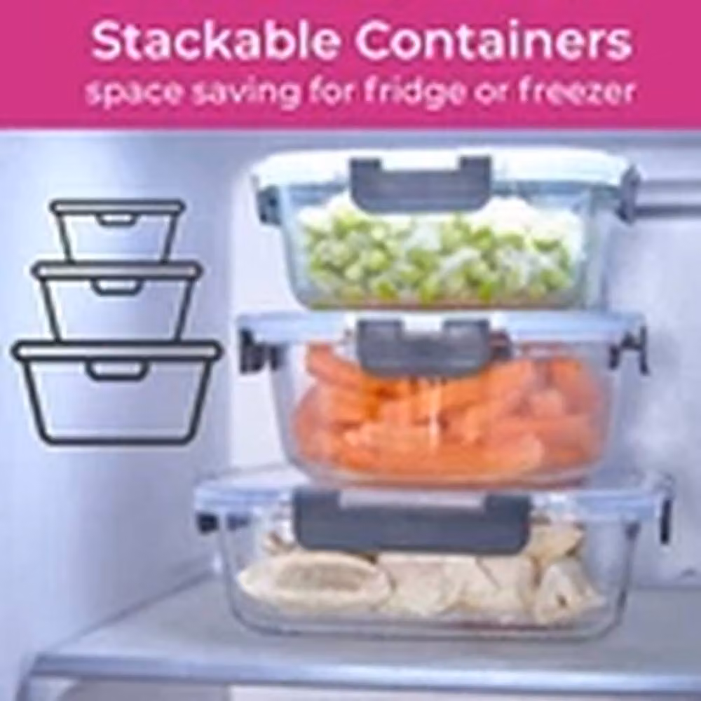 Havendro 7-Piece Airtight Glass Food Storage Container Set with Plastic Lids in Clear – 3
