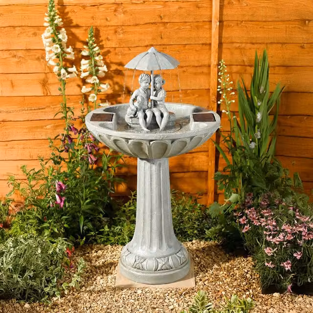 Primrose Umbrella Solar Powered Water Feature and Bird Bath in Grey
