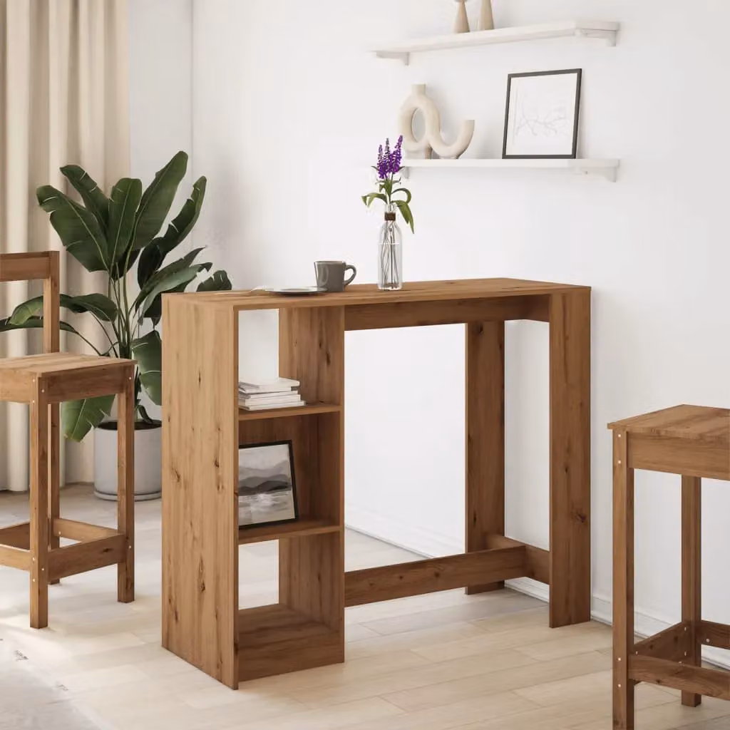 Berkfield Home Bar Table with Shelf in Artisan Oak Brown, W/D/H: 124 x 46 x 103.5 cm – 3