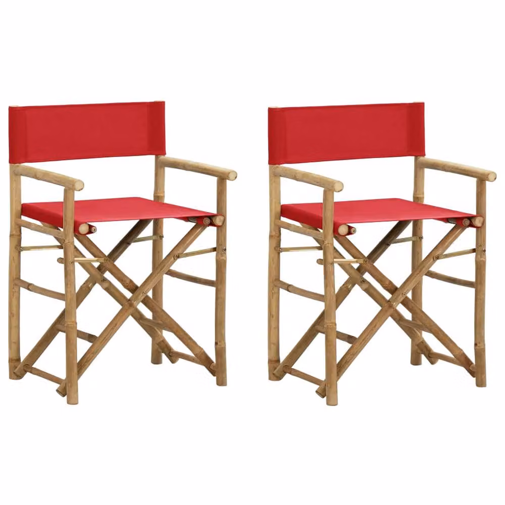 Berkfield Home Set of 2 Red Bamboo and Fabric Folding Director's Chairs – 2