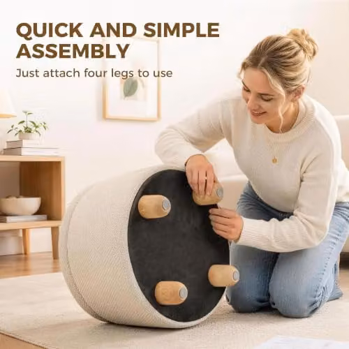 HOMCOM Cube Storage Ottoman Footstool in Beige, W/D/H: 38.5 x 38.5 x 33.5 cm – 4