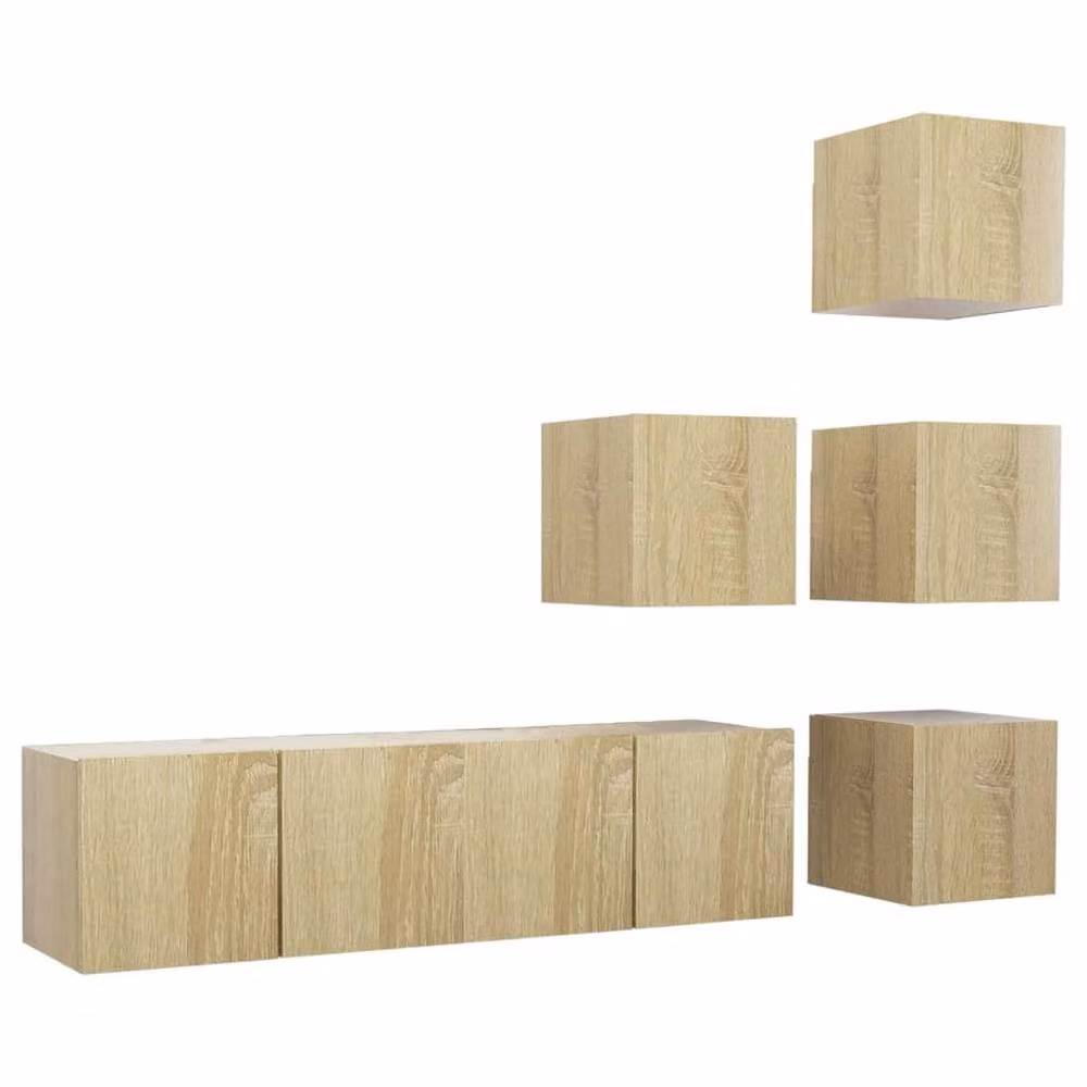 Berkfield Home 6 Piece Modern Sonoma Oak TV Cabinet Set in Brown and Beige – 2