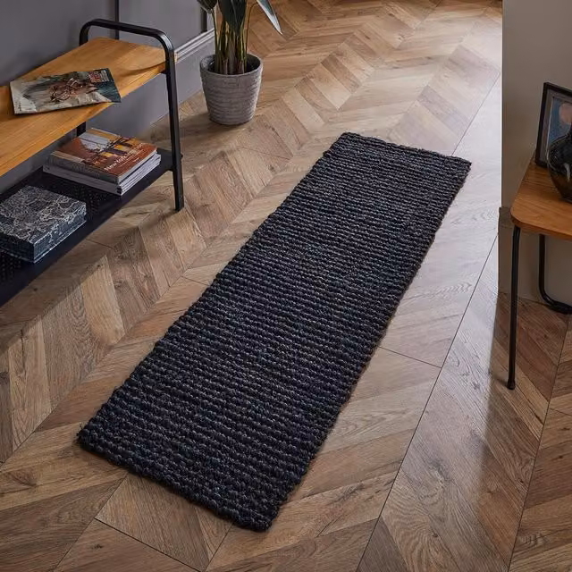 Esselle Home Black Woven Jute Runner, Rectangular, W/D/H: 45 x 150 x 1 cm