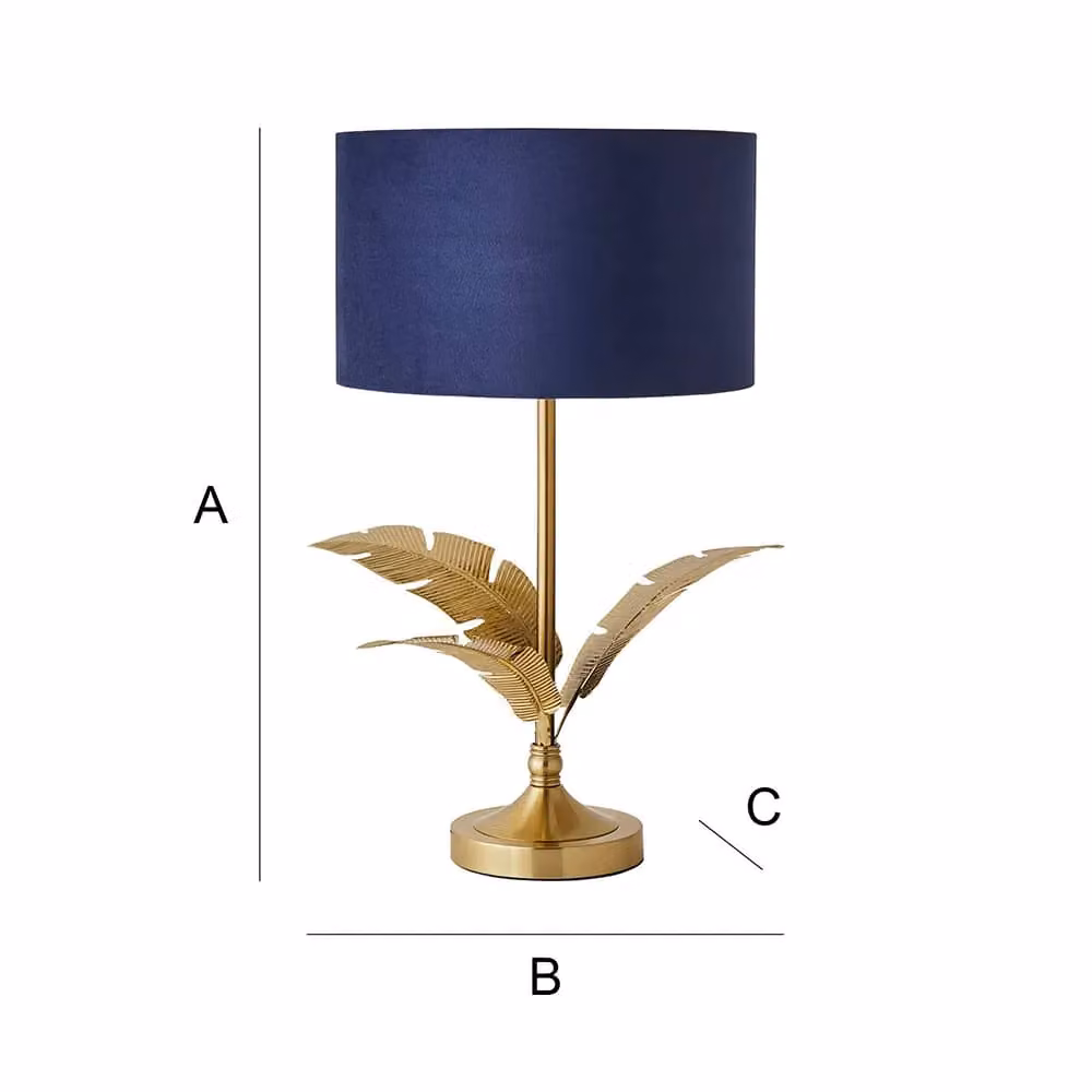ValueLights Christina Navy Velvet Table Lamp with Gold Palm Leaf Inner Drum Shade and Bulb – 4