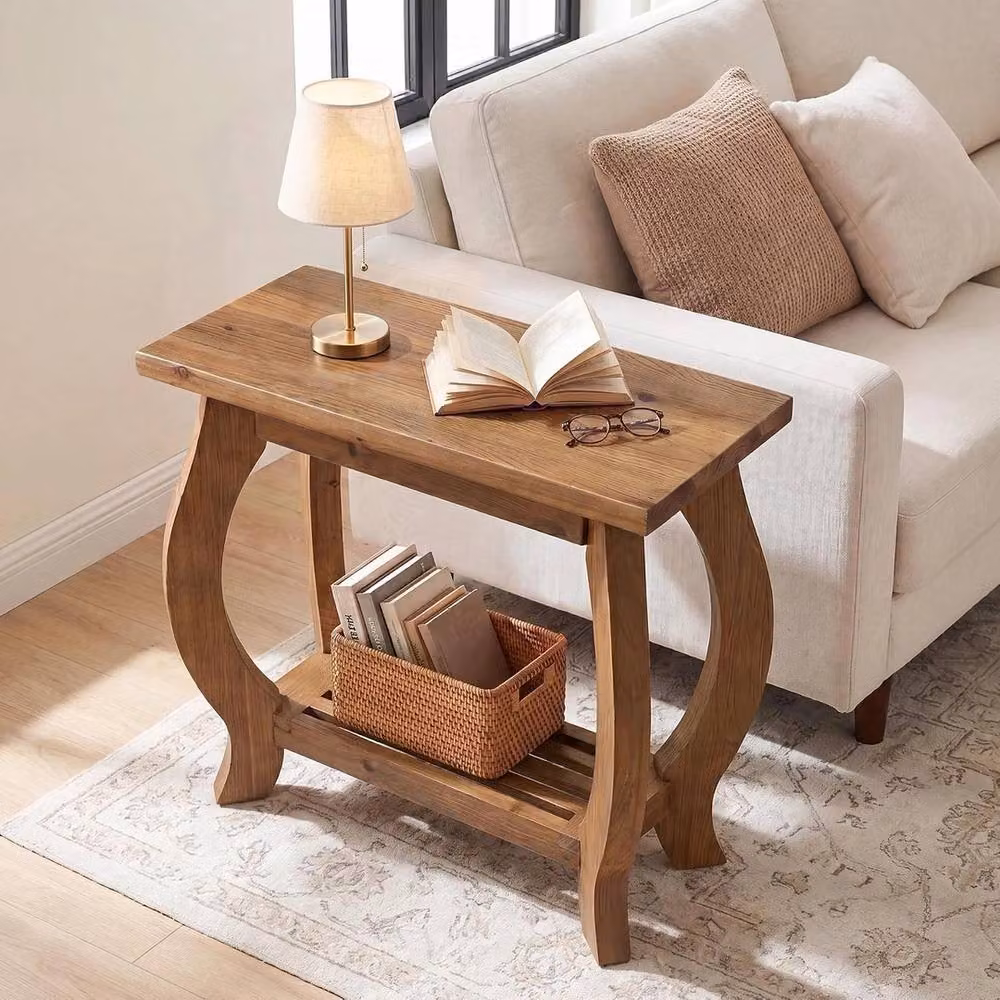 VOGREX Modern 2-Tier Solid Wood Side End Table in Light Oak, W/D/H: 60 x 60 x 30 cm – 4