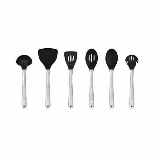 Tower Good Food in partnership with 6 Piece Black Silicone and Stainless Steel Utensil Set with Hanging Loops, GF832252 – 6