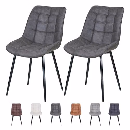 MCC Direct Alba Set of 2 Grey Suede Effect Dining Chairs with Metal Legs – 1
