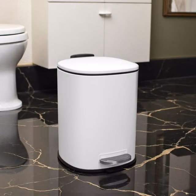 Showerdrape Capri 3L Rounded Square Pedal Bin in White – 1