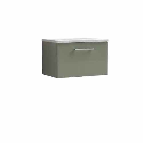 Balterley Modern Wall Hung Bathroom Vanity Unit with Single Soft Close Drawer and Laminate Worktop, Green, W/D/H: 60.5 x 39.0 x 38.1 cm – 2
