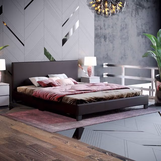 Vida Designs Lisbon Faux Leather Bed in Brown, King Size (155 cm)