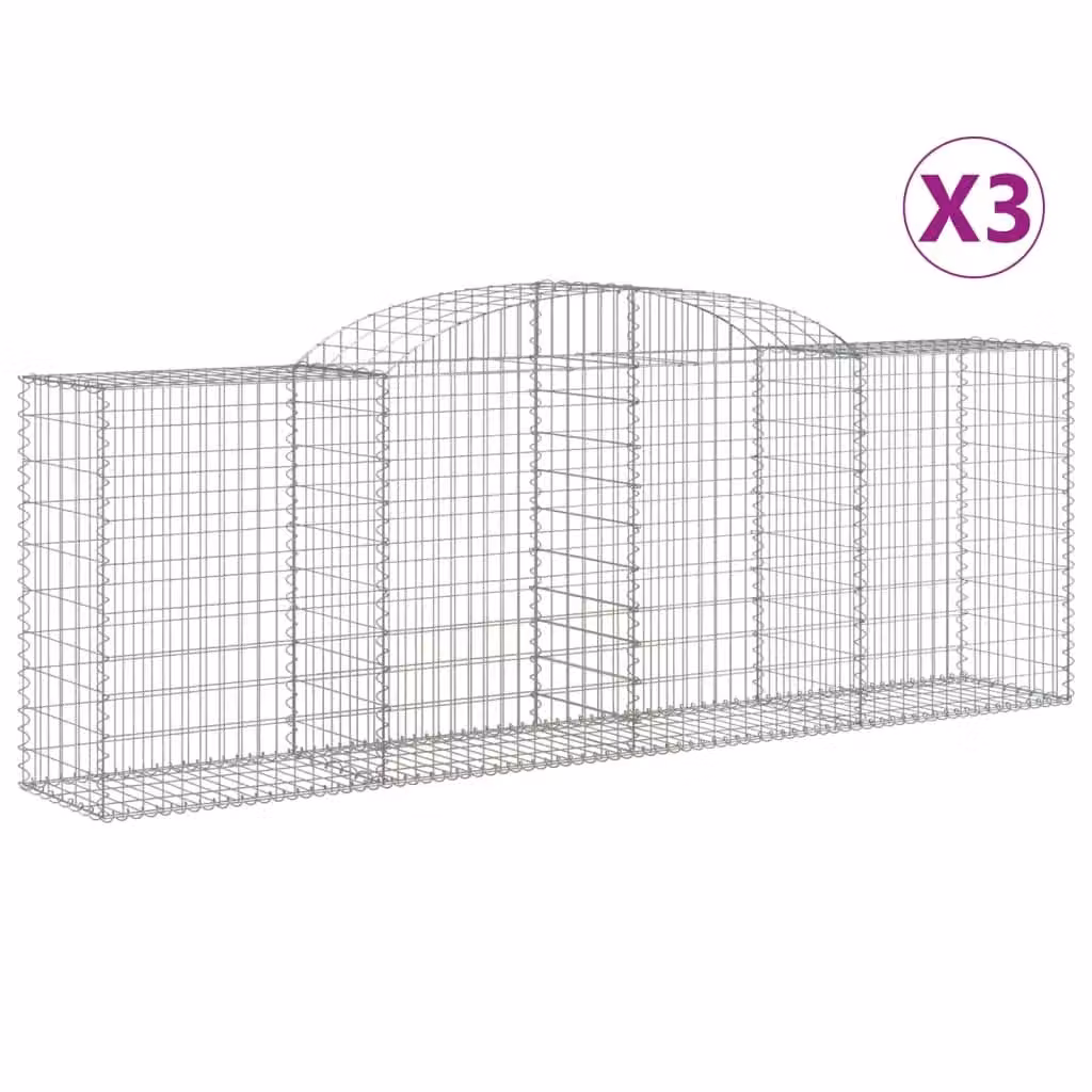 Berkfield Home Arched Gabion Baskets, 3 Piece Set, Silver Galvanised Steel, W: 300 cm, D: 50 cm, H: 100-120 cm – 2