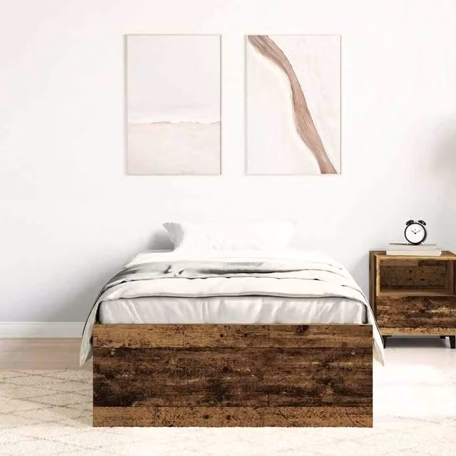 Berkfield Home Durable Rustic Bed Frame in Brown, W/D/H: 90 x 200 cm