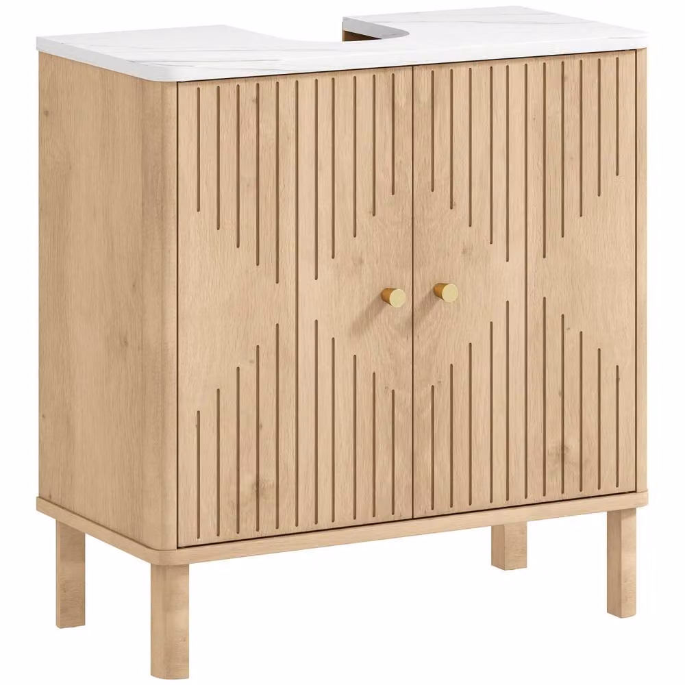 Wyld Haus Combita Under Sink Bathroom Cabinet in Oak and White with U-Shaped Cut Out – 2