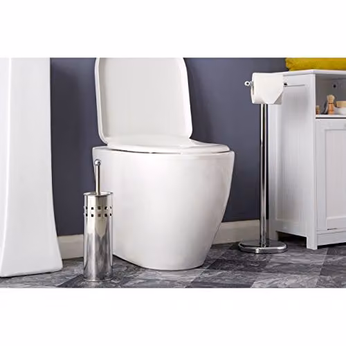 Orsina Modern Square Toilet Brush and Holder Set in Silver and White Stainless Steel – 2